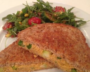 vegan chickpea salad sandwich with nutritional yeast 