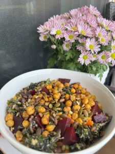 high protein plant-based recipe kale beet chickpea salad