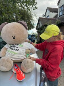 Fiona Oakes and Percy bear